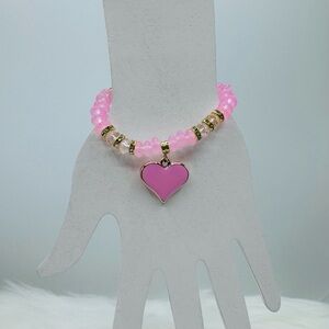 Pink Beaded Bracelet Heart Pendant Bracelet